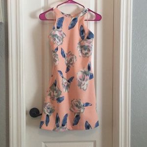 Peach dress with watercolor floral design